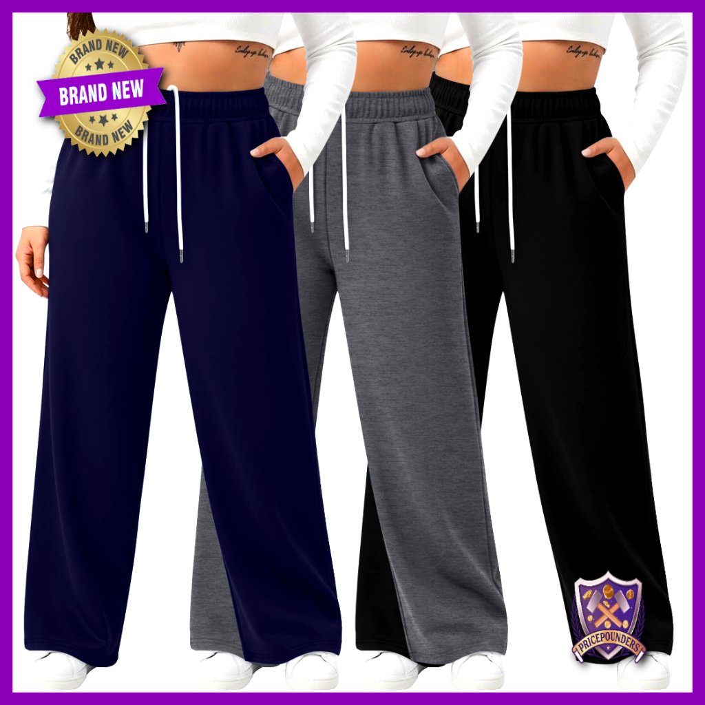 3 Pack Plus Size Wide Leg Yoga Pants High Waist Lounge Sweatpants Pockets